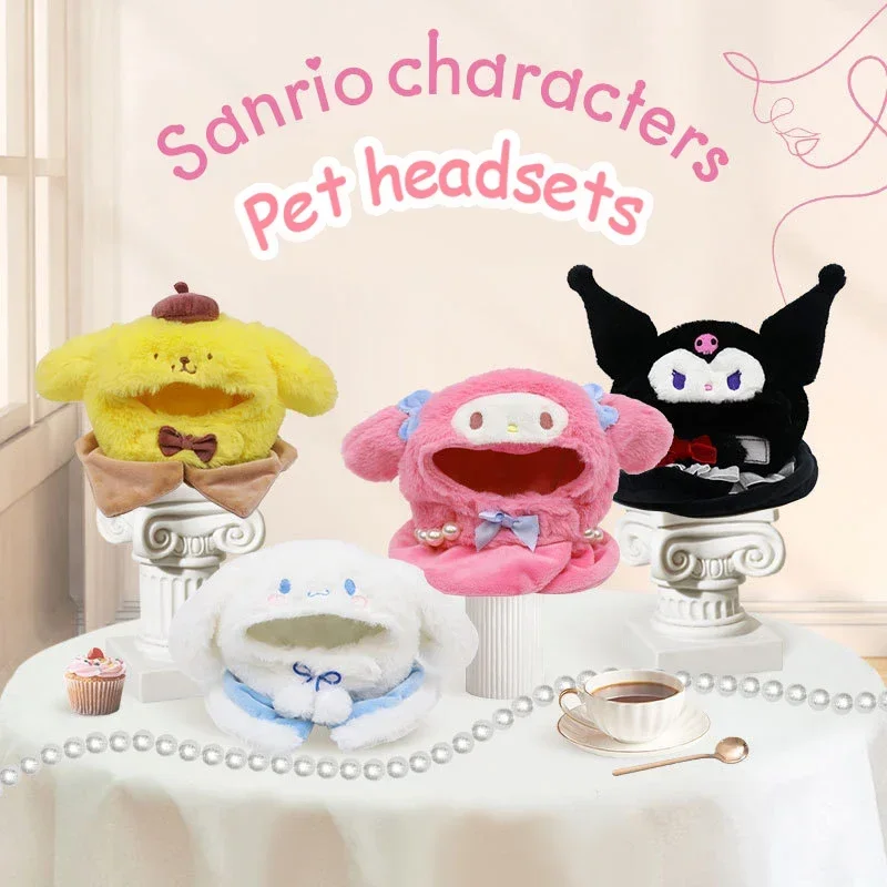 

New Anime Figure Sanrio HelloKitty Pet Hat Cloth Cute Kuromi Cinnamoroll MyMelody Pochacco Cat Dog Head Cover Winter Warm Gifts