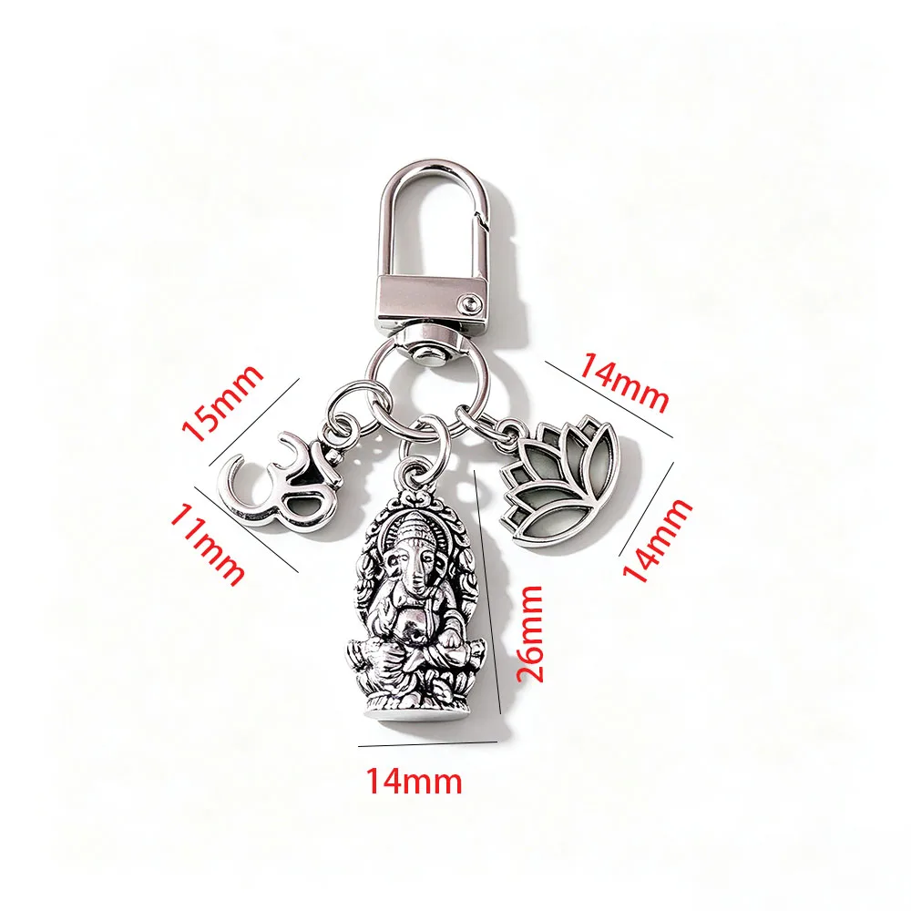 1/10 Stück Ganesha OM Lotus Metall-Schlüsselanhänger, religiöser Amulett-Taschenanhänger, spiritueller Anhänger, Weihnachtsgeschenk – Detail 3