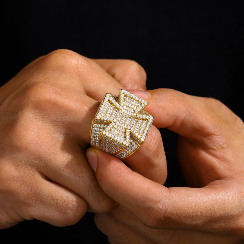 TUHE High Quality Unisex Rings Iced Out Cross Rings S925 Silver VVS1 Moissanite Ring For Men Women Hip Hop Jewelry Gift