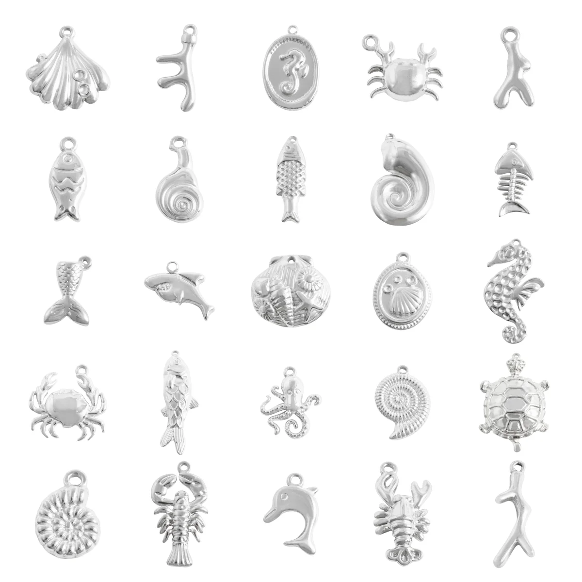 Cute Beach Charm 304 Stainless Steel Ocean Living Assorted Pendant Different Sizes Shark Fish Tail Koi Fish Lobster Chic Charms