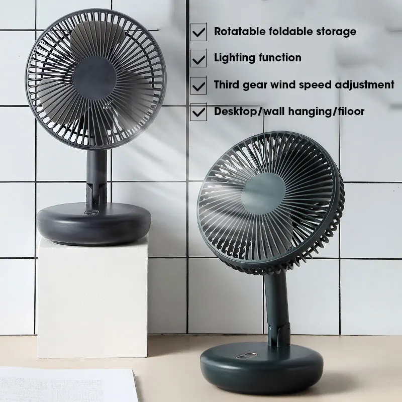 LED Light Fan Wireless Punch-free Wall Mounted Air Cooling Fan Folding Electric Ventilator Table Fan USB Rechargeable