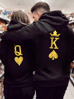 Korean Style Couple Hoodies Matching Set Golden Crown King Queen Print Y2k Hoodie Women Men Loose Bf Style Couple Sweatshirt