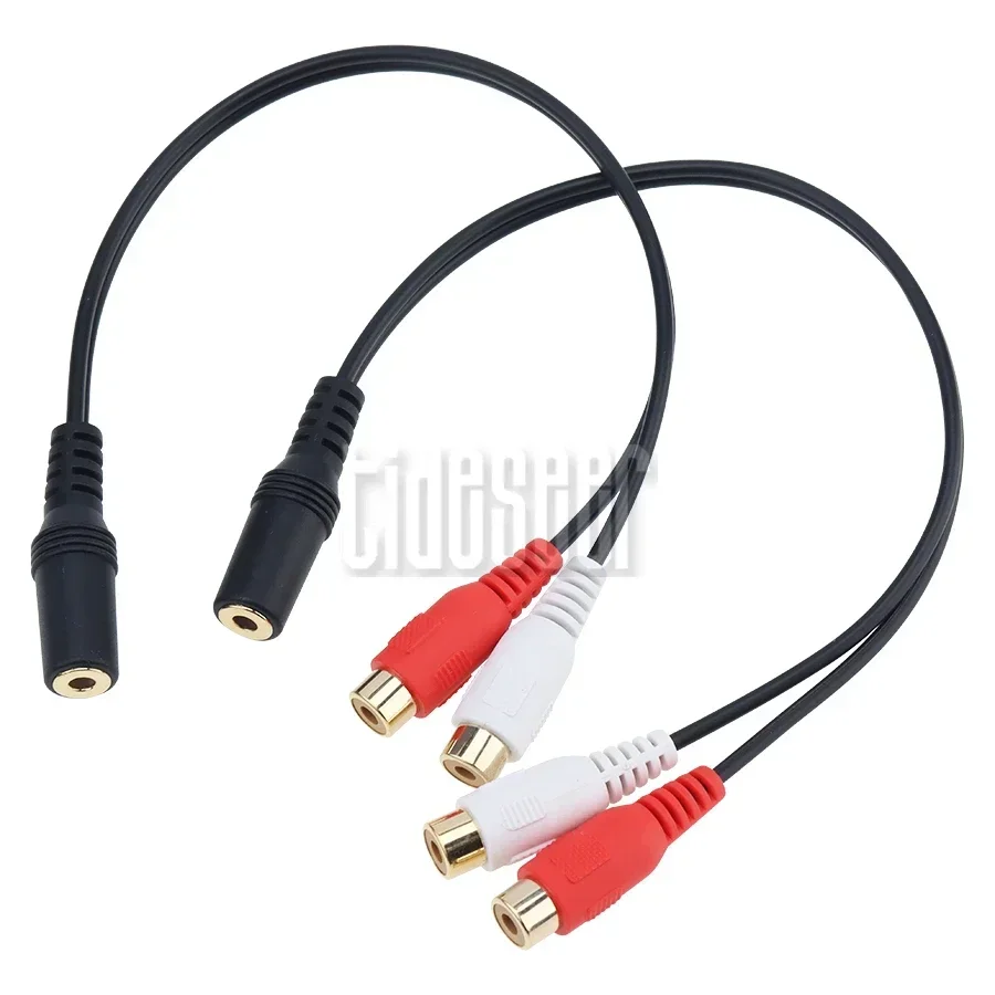 100pcs 3.5mm Stereo Female to 2 RCA Female Jack Audio Adapter Y Splitter Cable Cord for DVD CD TV VCR Headphone