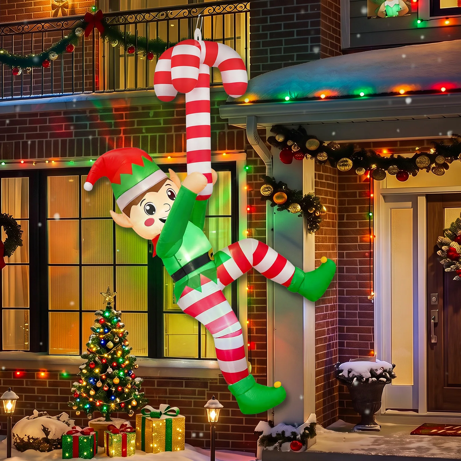 8FT Inflatable Christmas Decoration Green Elf Hook for Restaurant Outdoor Space Villa Or Mall Easy to Create Festive Atmosphere