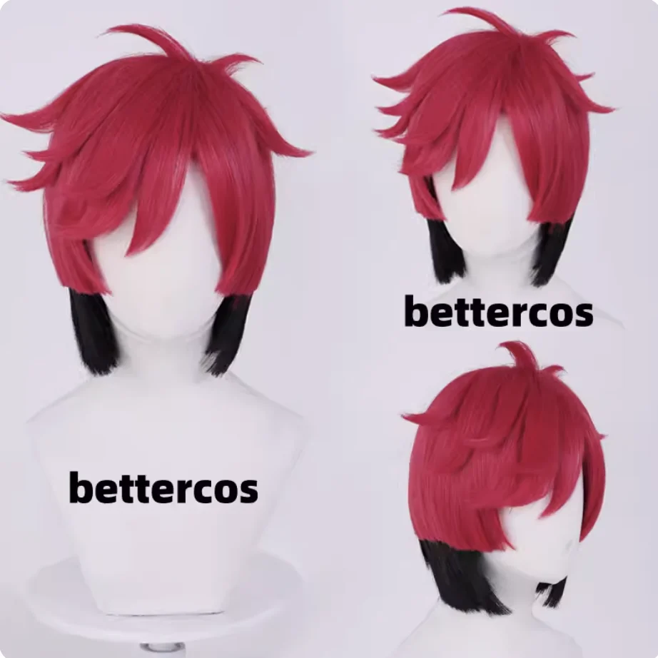 High Quality Alastor Cosplay Wig Red Black Heat Resistant Synthetic Hair Anime Cosplay Wigs + Wig Cap