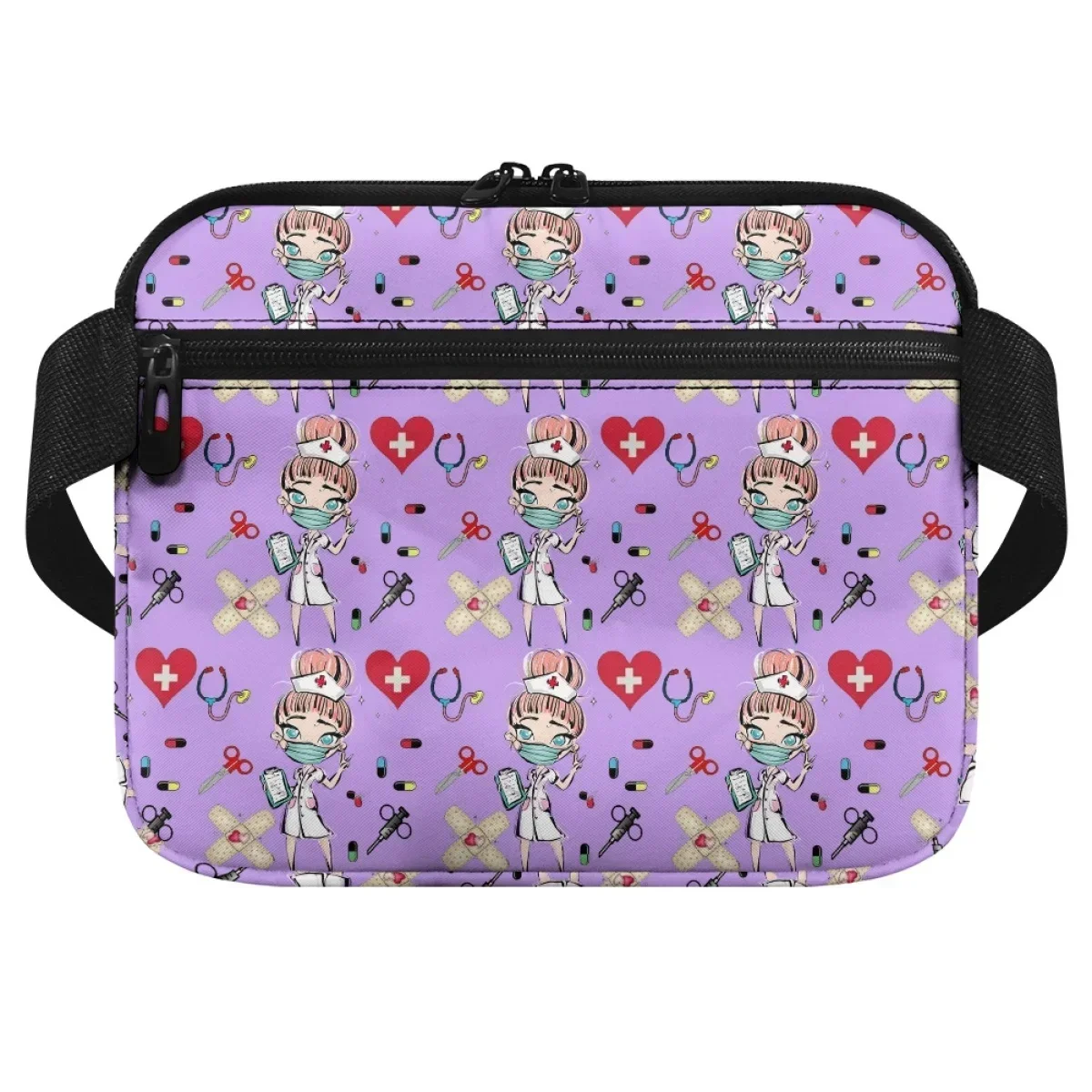 Purple Cartoon Nurse Heartbeat Healthcare Designer Waist Bag Multifunctional Hospital Work Portable Medical Bag Nurse Fanny Pack