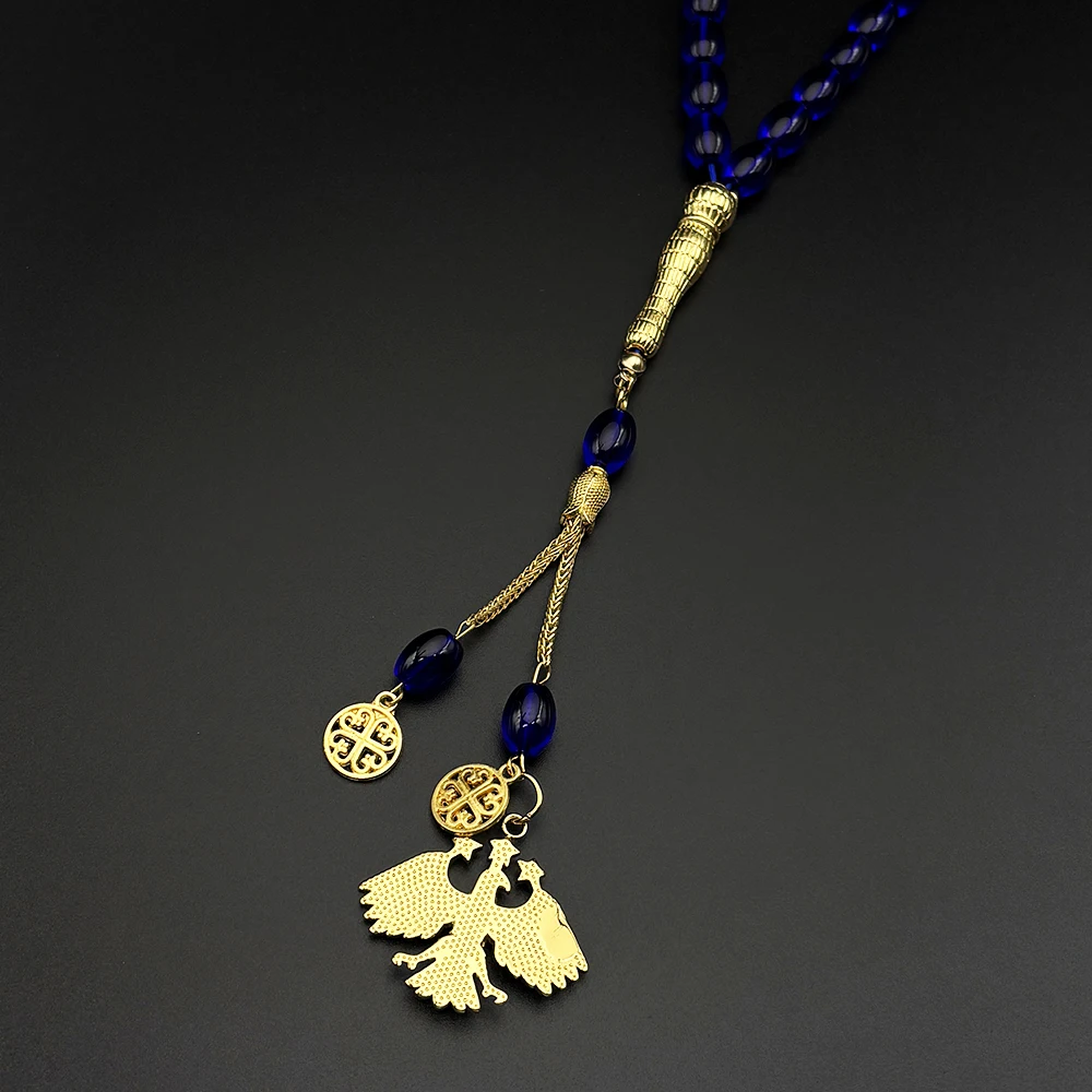 Syrisches Nationalemblem Symbol Adler Sterne Auto-Anhänger Edelstahl Syrien Blaues Glas Ovaler Tasbih Gebetsperlen Kette Schmuck – Detail 6