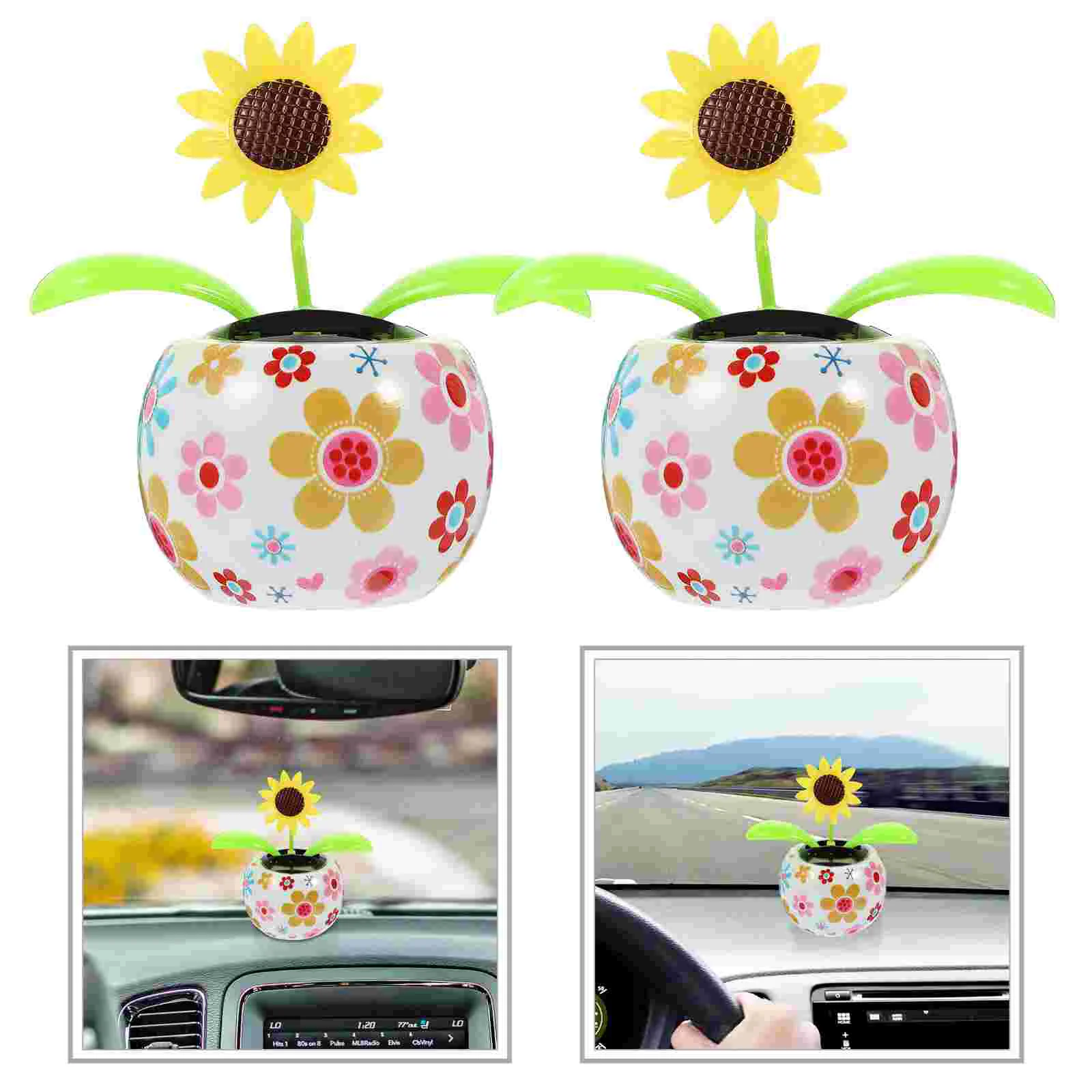 2 Pcs Ornaments Decoration for Car Decorations Solar Dashboard Powered Toy Interior Accessories Toys Household Home