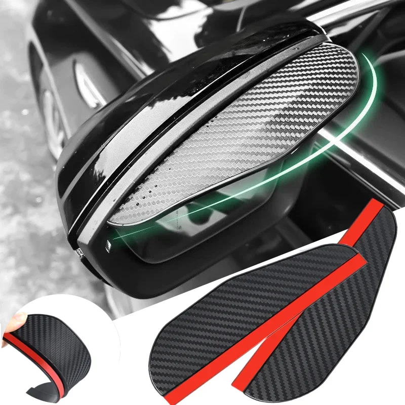 1Pair Car Rearview Mirror Rain Eyebrow Visor Carbon Fiber Rear View Sun Visor Rainproof Blades Sticker Car Mirror Accessories