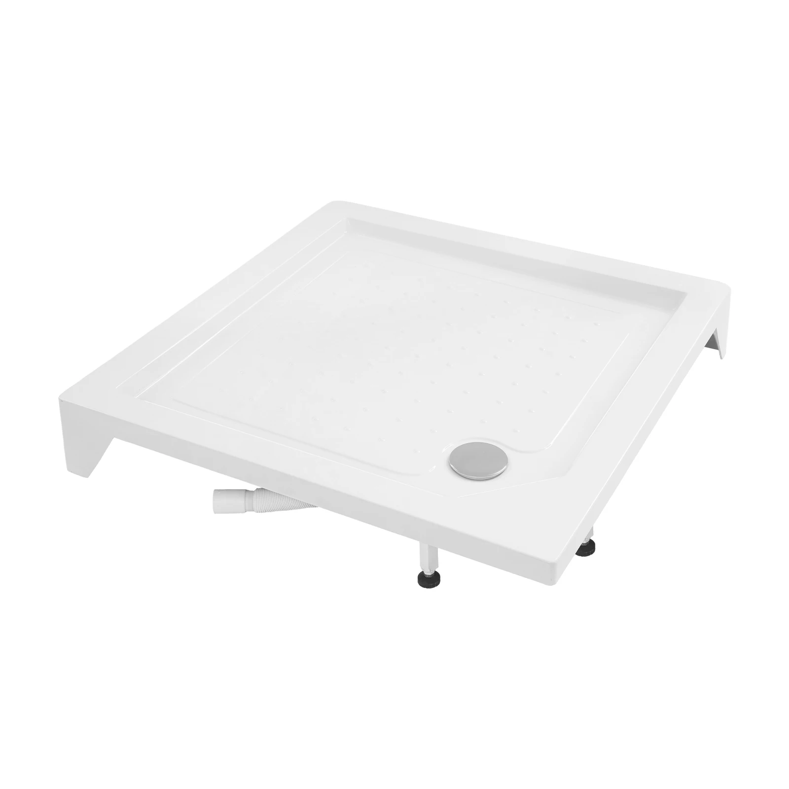 قاعدة دش مقاس 85*85*14 سم مع خرطوم تصريف |   قاعدة دش مربعة بيضاء |   تحميل 260 كجم/570 رطل |   التثبيت المدمج/تركيب السطح