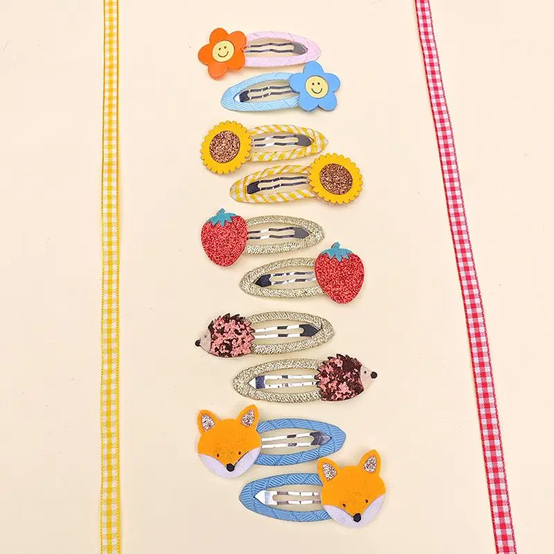 60pc=30pair New Cartoon Animal Basic Snap Baby Glitter Flower Hair Clips Kid Girls Cute Ice Cream BB Barrettes Kids Headwear