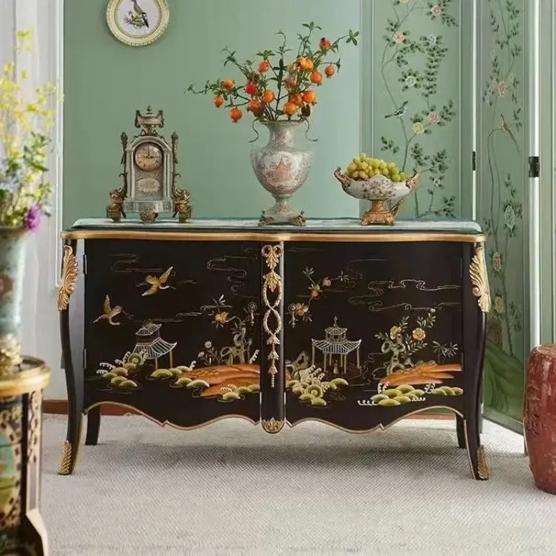 Neoclassical Chinese style living room porch cabinet black high-end corridor decorative cabinet villa