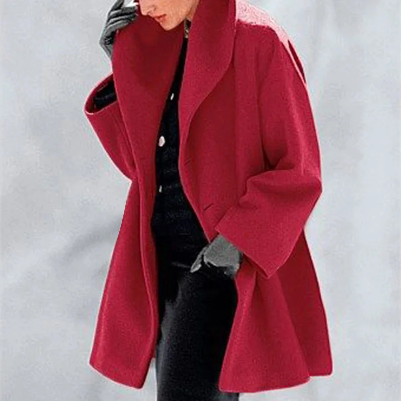 Ladies' Fashionable Coat Multi-color Round Neck Loose Hooded Coat Woolen Coat