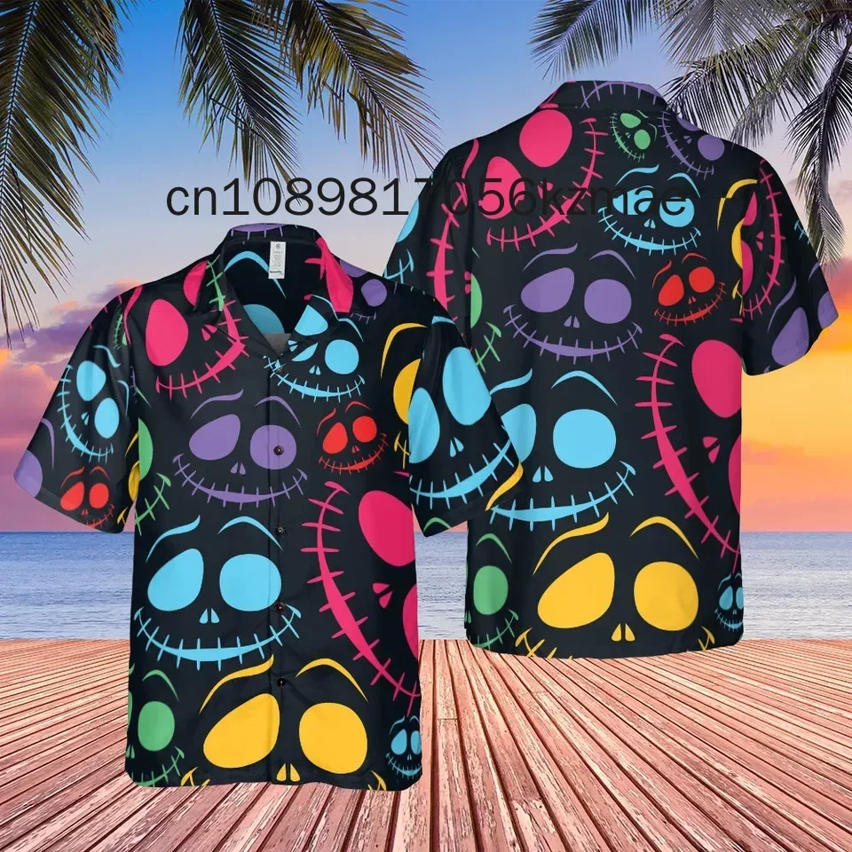

Гавайская рубашка Disney Jack Skellington «Кошмар перед Рождеством», мужская повседневная пляжная гавайская рубашка на пуговицах с коротким рукавом
