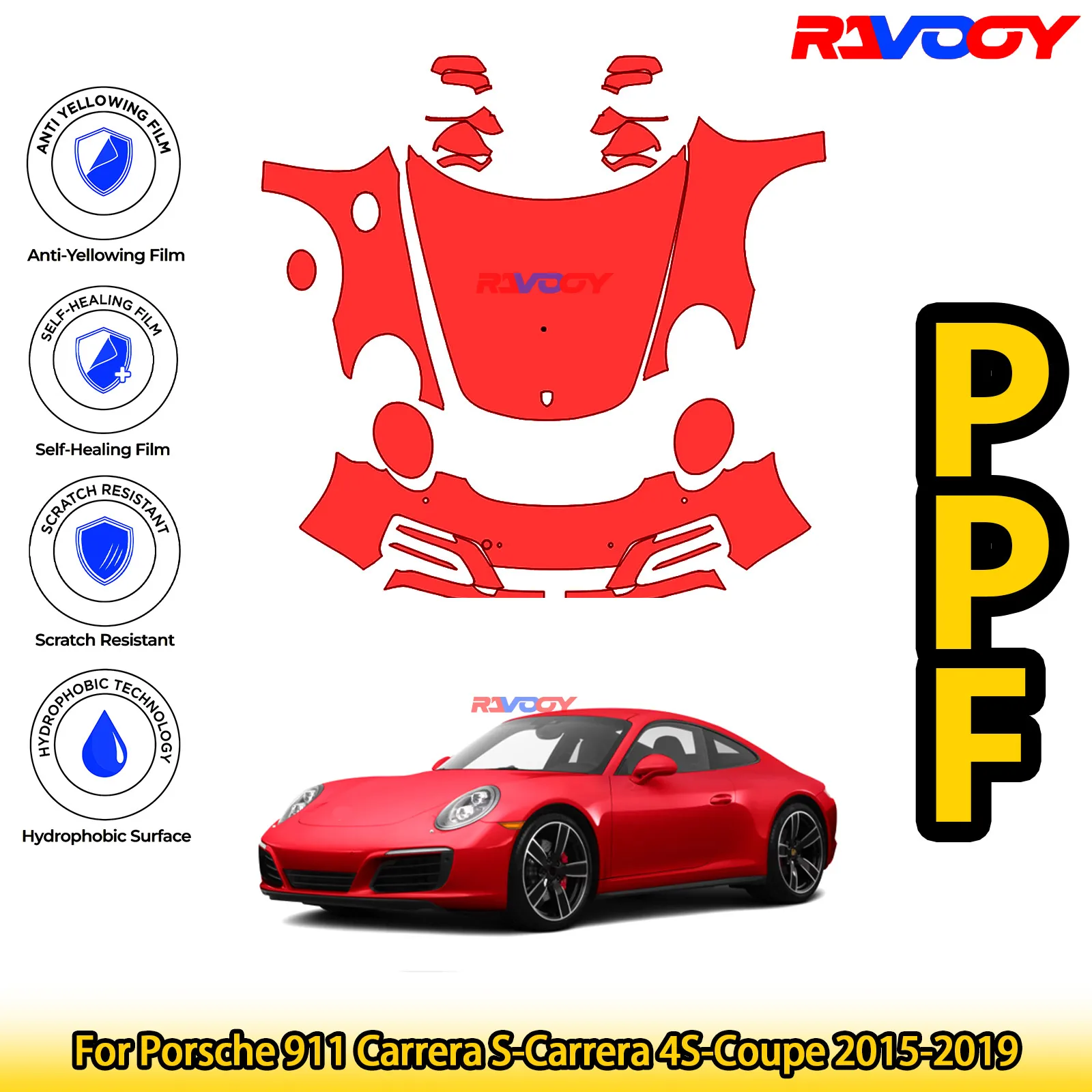 

Для Porsche 911 Carrera S-Carrera 4S-Coupe 2015-2019 глянцевый матовый черный предварительно вырезанный передний комплект PPF, защитная пленка для краски