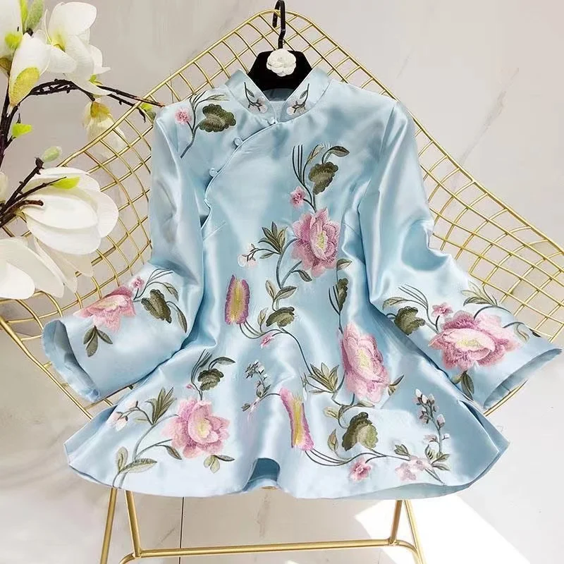 Vintage Elegant Embroidery Shirt Women's Traditional Ethnic Hanfu Top Tang Dress Shirt Style Women's Hanfu Chinese Clothes 2024