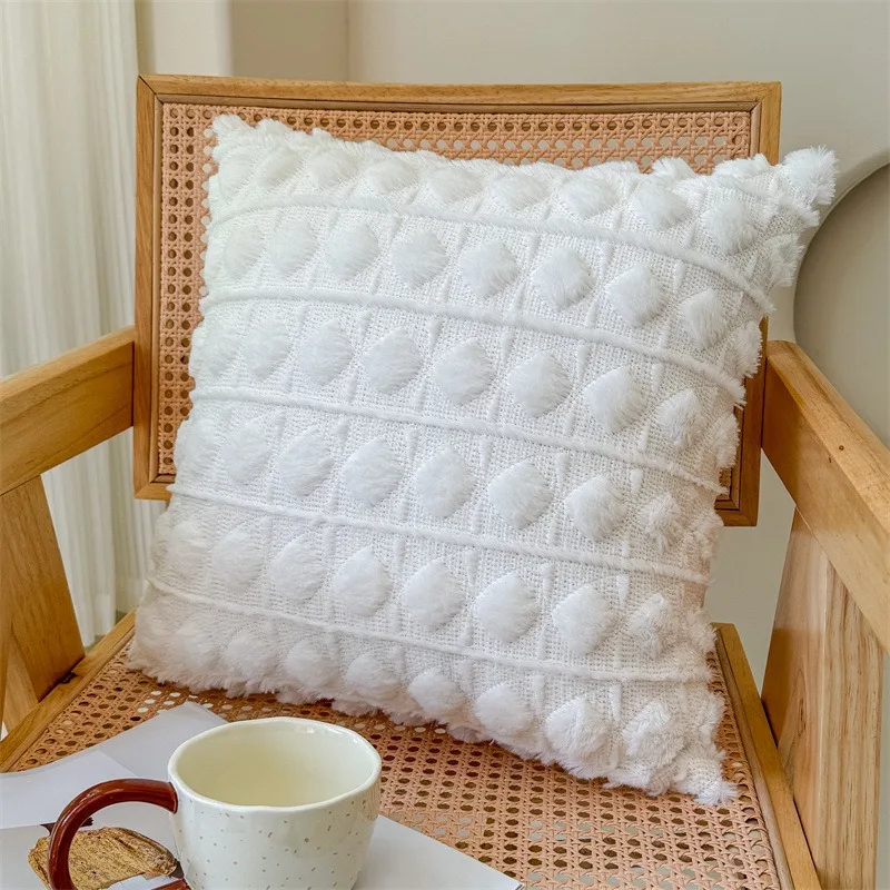 Plush Jacquard Throw Pillow Cover Modern Minimalist Stitched Waist Cushion Cover Home Decor Decorative Pillowcase 30x50 45x45cm