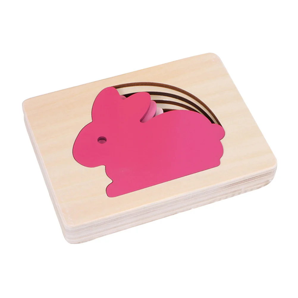 多層動物木製パズル ピンクグラデーションウサギ 3D ジグソーパネル 教育早期学習認知ギフト