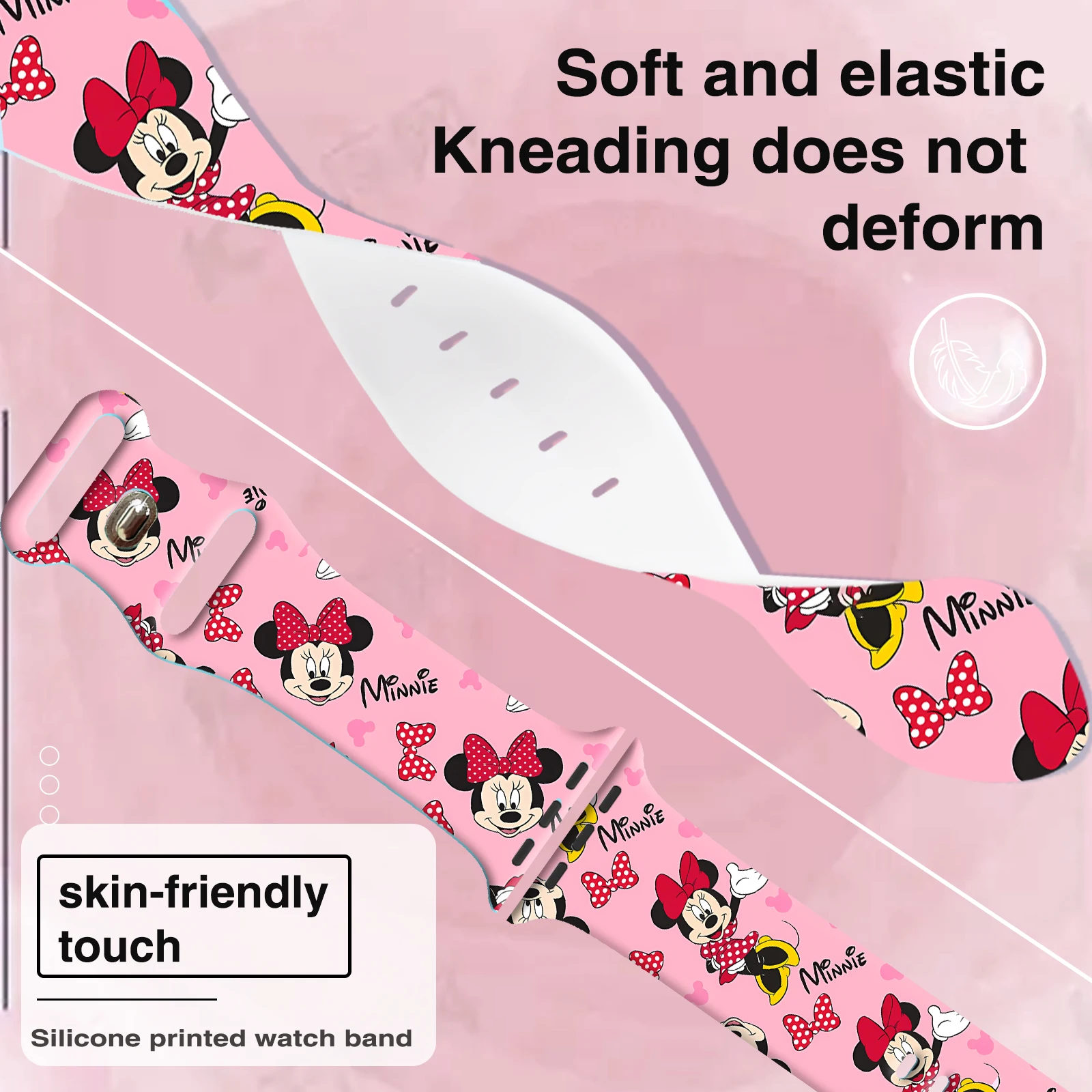 Tali Silikon Seri Disney Minnie untuk IWatch 44Mm 42Mm 41Mm 40Mm Kompatibel dengan Apple Watch 11 10 9 SE Gelang Jam Dapat Diganti
