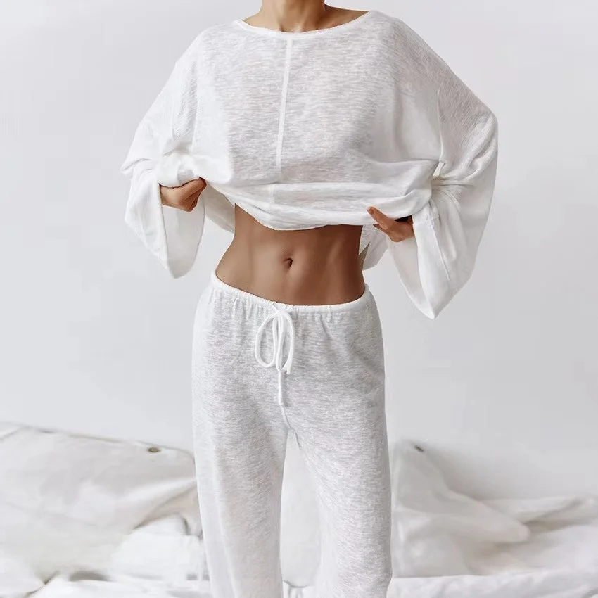Loose Long Sleeve round Neck Top And Pants Set Comfortable Home Clothes Women's Thin Autumn Spring Casual Pure Color Suit