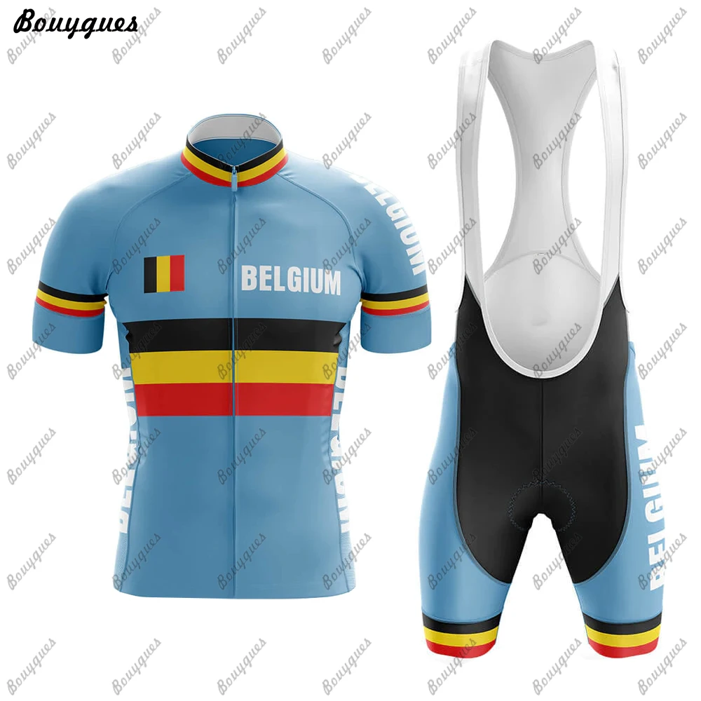 Maglia da ciclismo da uomo della squadra belga colore rosso e nero maglia da bicicletta traspirante antivento Set abbigliamento da bici sportivo