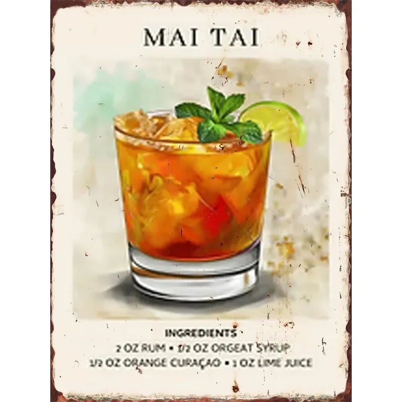 Metall Blechschilder Mojito Cocktail Wanddekoration Plakette Vintage Kunst Poster Eisen Malerei für Mann Home Cafe Game Room Club Bar