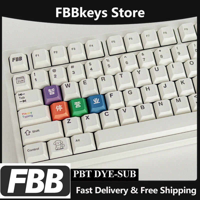 FBB Keycaps Happy Typing Theme Fit for Cherry Mx Switches Mechanical Keyboard DIY Accessory 60%, 75%, 80%, 96%, 100%