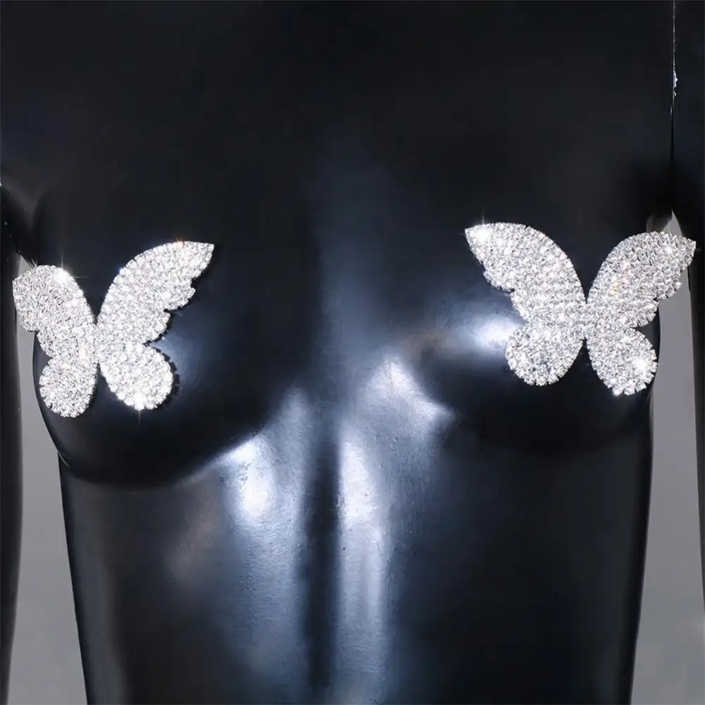 

Brilliant Butterfly Chest Stickers Gemstone Sexy Creative Zircon Nipple Cover Women Sexy Butterfly Tassel Breast Stickers