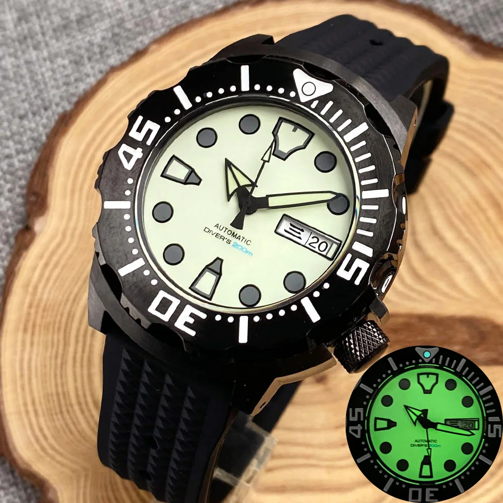 

Tandorio 200m Waterproof 42mm Black PVD Watch For Men Monster NH36 Automatic Beige Dial Full Green Luminous Sapphire Glass