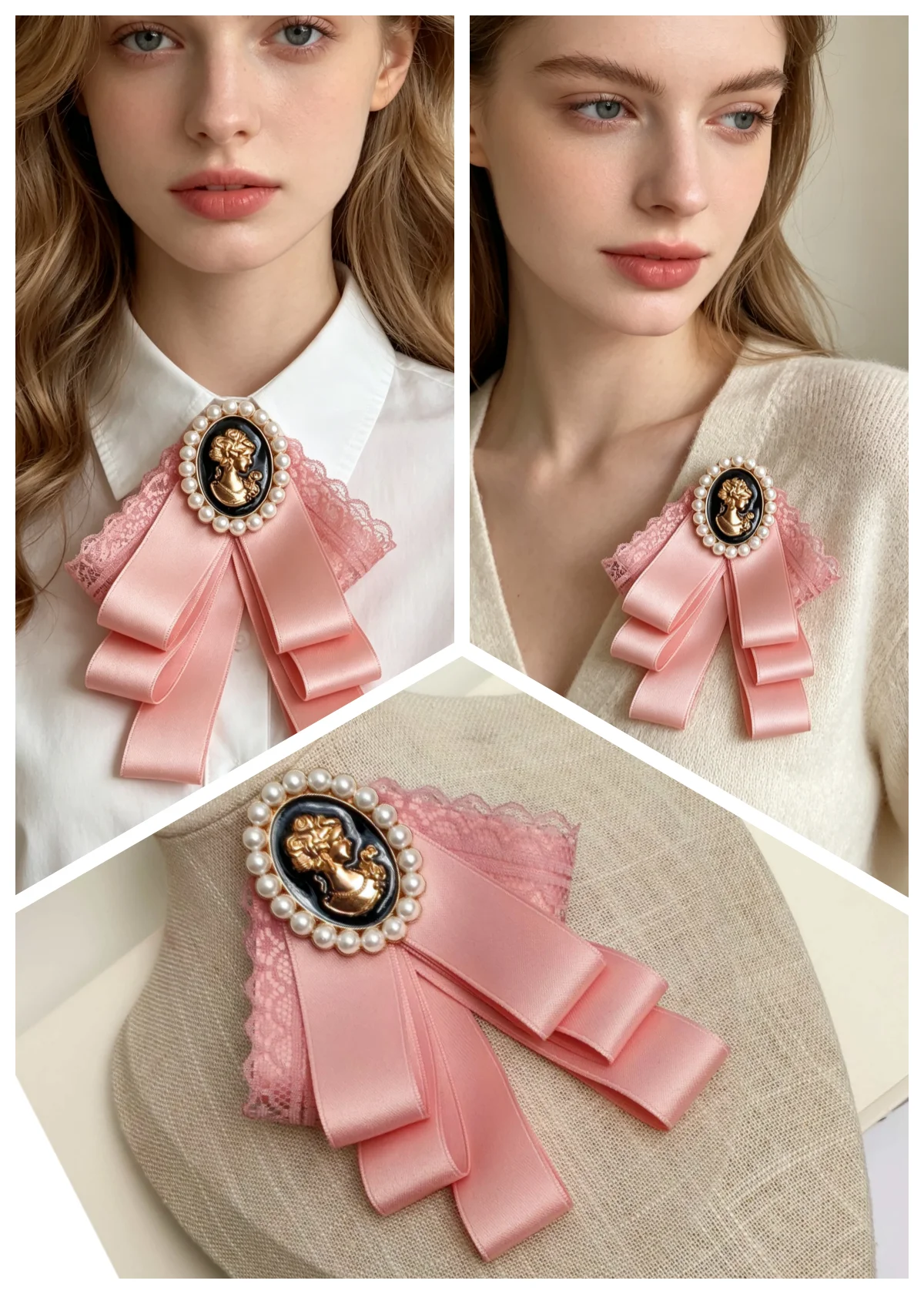 French Vintage Fashion - French-Style Gentle Pink Satin Ribbon Bow