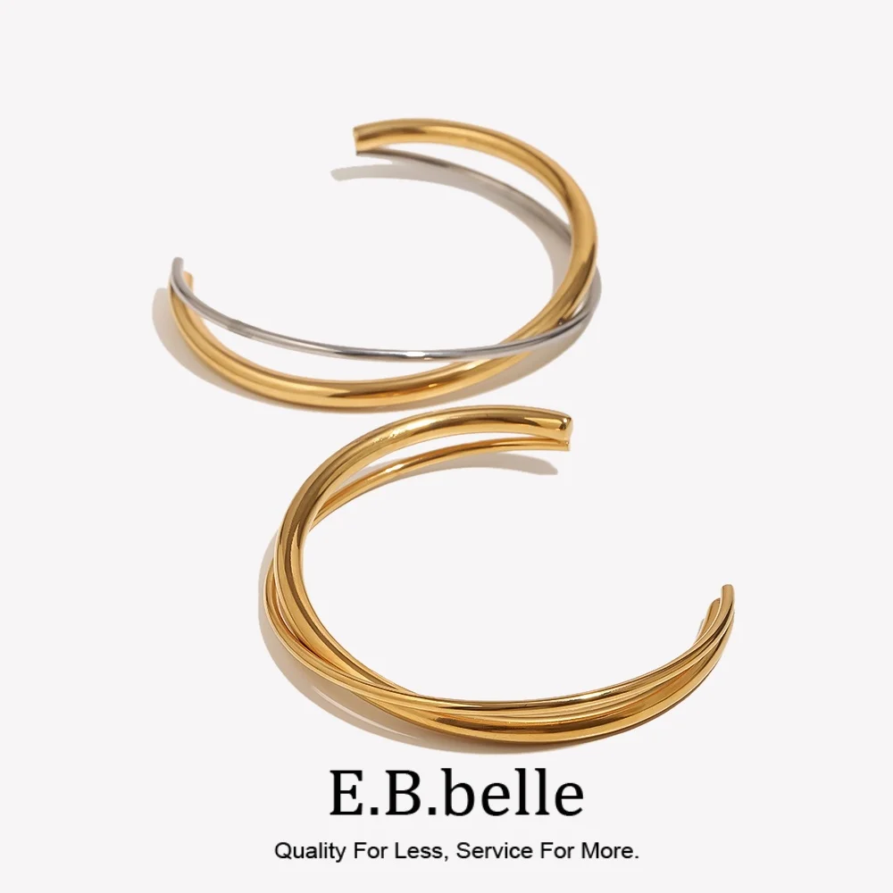 Doppelte Linie gedrehte 2-Töne Manschettenarmreifen minimalistische Edelstahl-Armbänder Armreifen Armschmuck für Frau