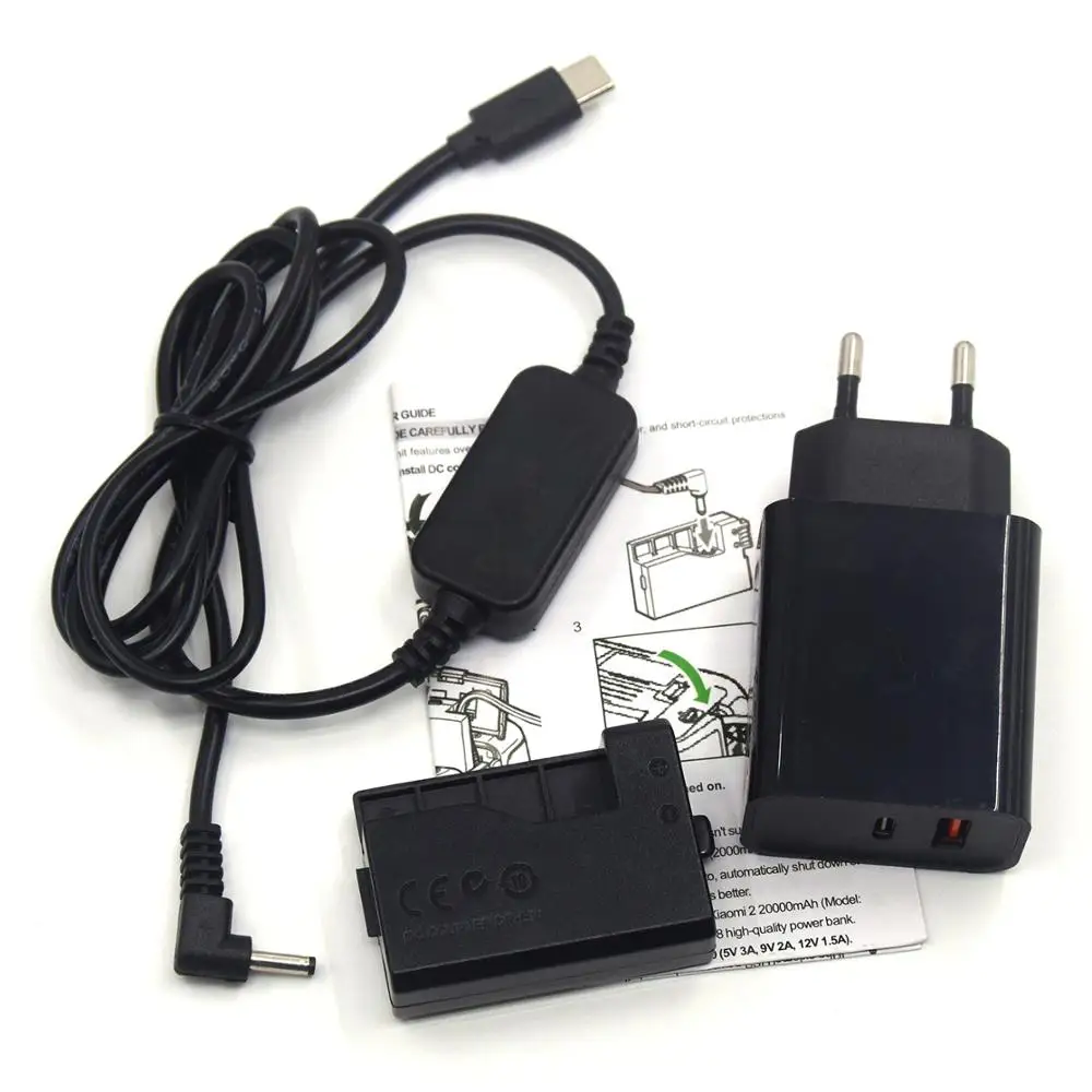 PD Charger USB Type C Power Cable+DR-E10 LP-E10 Dummy Battery For Canon EOS 3000D 2000D 1500D 1300D X90 X80 X70 X50 T3 T5 T6 T7