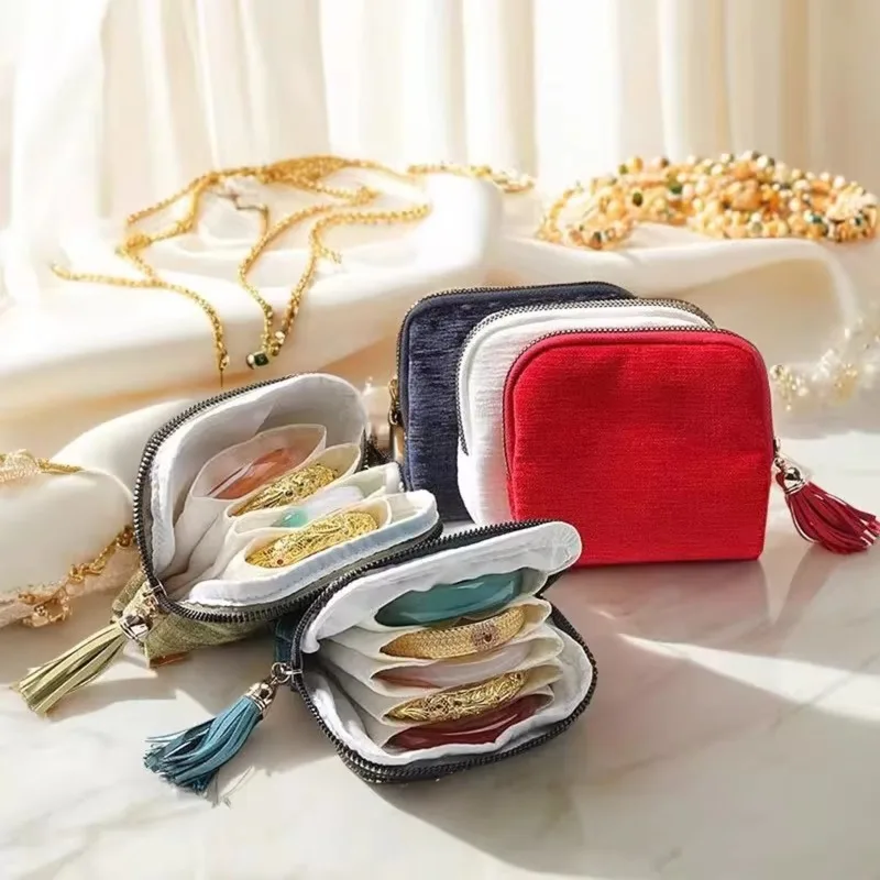 1Pcs Portable Travel Jewelry Storage Bag Ring Bracelet Split Soft Lining Box Necklace Earring Storage Box Bead High-end Jewelry