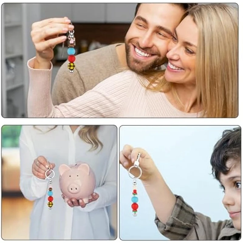 50 шт. пустые бусины для брелоков, металлические бусины для самостоятельного изготовления брелоков, съемная цепочка для ключей, аксессуары для изготовления