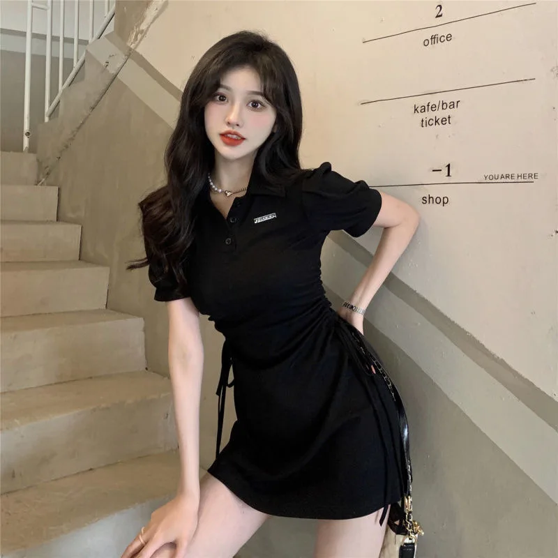 Summer New Style Y2k Polo Collar Short Dresses Female Summer Vestidos Cortos Short Sleeve Short Skirts Women's Clothing Traf 원피스