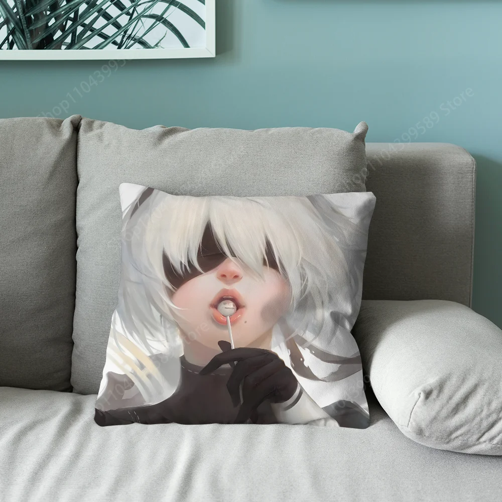 N-NieR Automata 2B Pillow Case Soft Cushion Cases for Farmhouse Sofa Decor Home Decorations and Protector