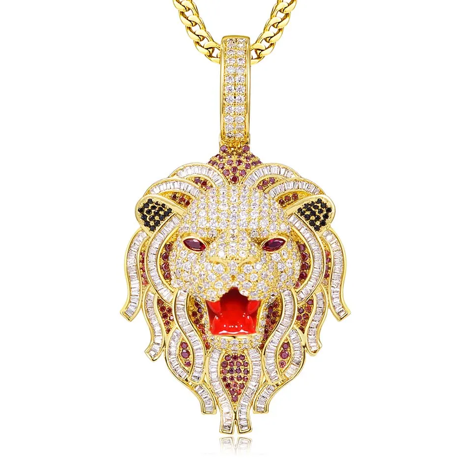 

VANAXIN Iced Out Lion Head Pendant Hip Hop AAA CZ Zircon Paved Bling Animal Necklace for Men Rapper Jewelry ﻿