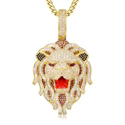 VANAXIN Iced Out Lion Head Pendant Hip Hop AAA CZ Zircon Paved Bling  Animal Necklace for Men Rapper Jewelry ﻿
