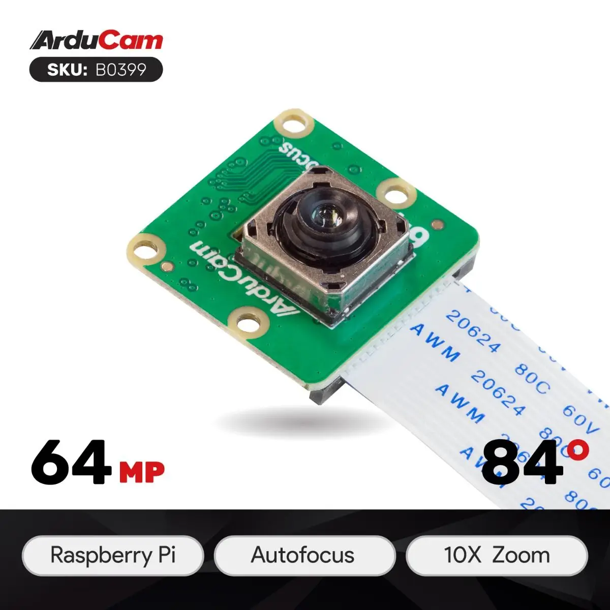 Módulo de câmera com foco automático Arducam 64MP para Raspberry Pi