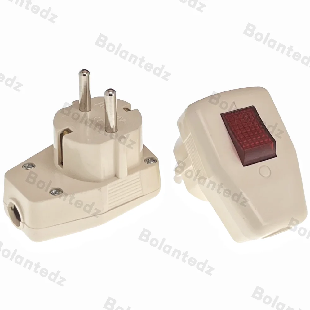 Bolantedz 1PCS Schuko Germany Type F Rewireable Power Plug 250V 16 Amp W/ LED Indicator Switch