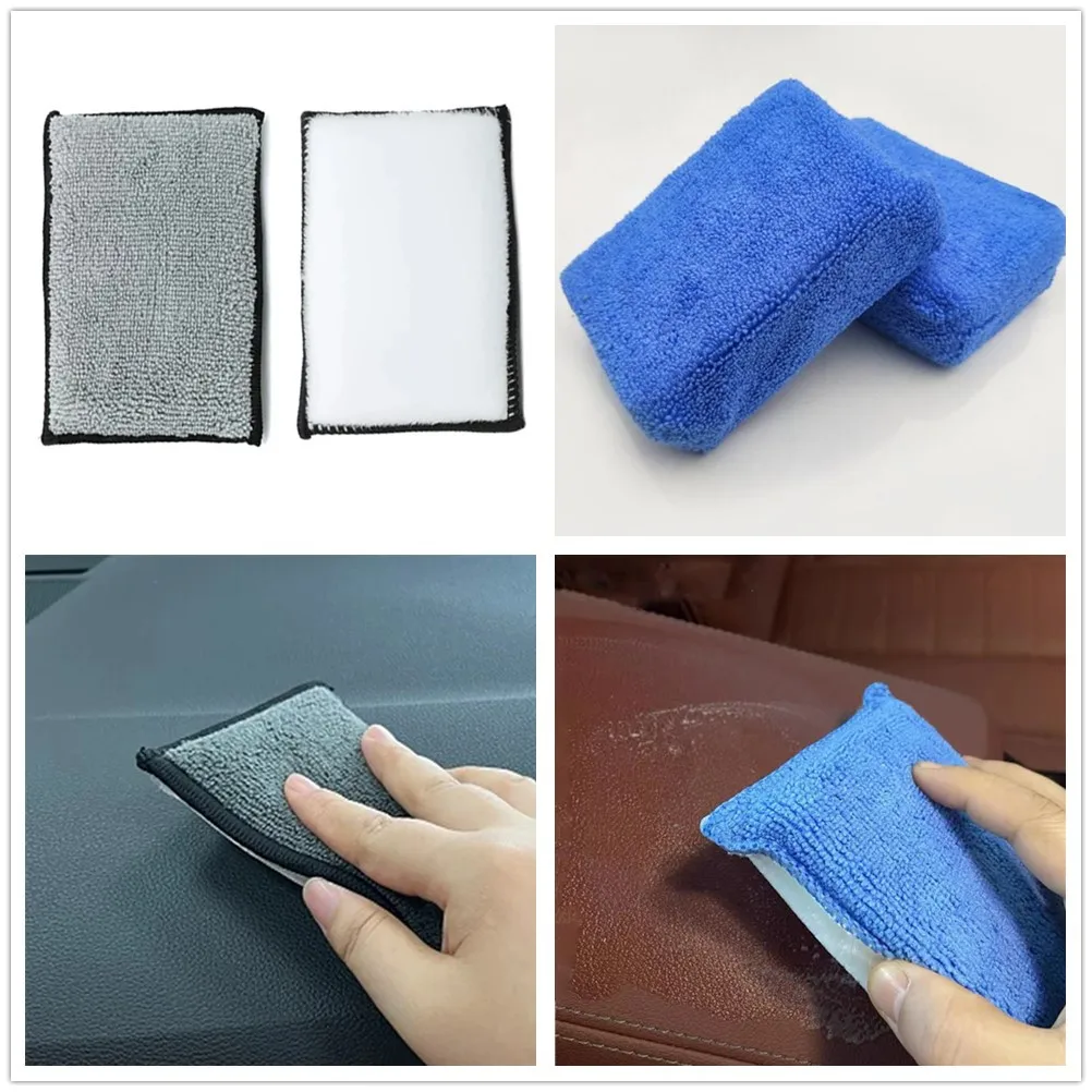 Multifunctional Car Care Tools Soft Double Side Microfiber Scrubbing Sponge Car Leather Cleaning Microfiber Towel Wax Sponge