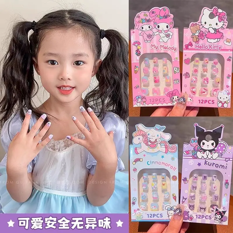 3pcs Hello Kitty Anime Kawaii Sanrio Ins Mode Kinderen Nail Stickers Leuke Cartoon Cinnamoroll Patches Cadeaus voor Kinderen