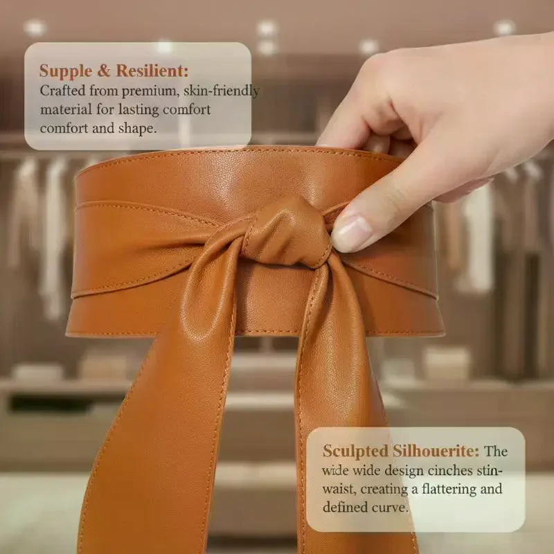 Brown White Black PU Leather Wide Waist Belt Bow Knot Design Comfortable Fit For Dresses Daily Casual Party Outfits
