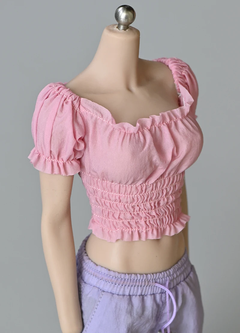 1/6 feminino puff manga plissado topo curto camiseta roupas modelo caber 12 ph ph ph tbl soldado figura de ação corpo bonecas passatempo coleção