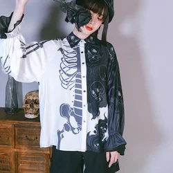 Fashion skull Printed shirts Women's Blouses punk style ladies shirts lantern Sleeve Blusas Mujer loose tops