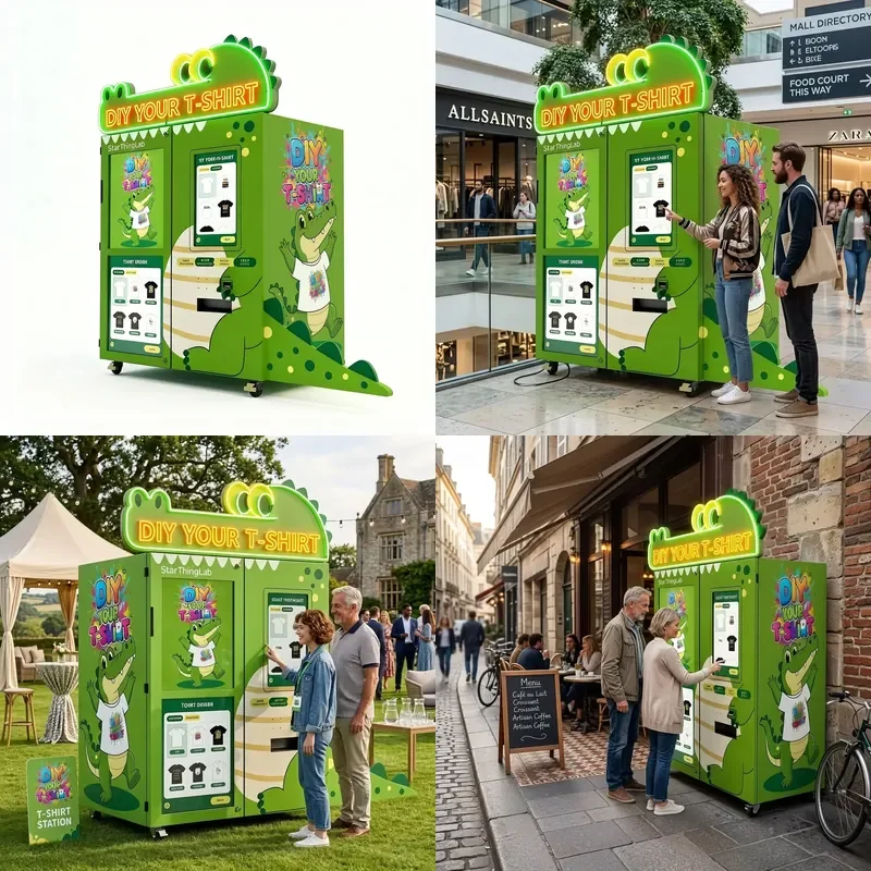 Steel Clothing Vending Machine with Closed Loop Motor System DIY T Shirt Printing Kiosk for Shopping Mall