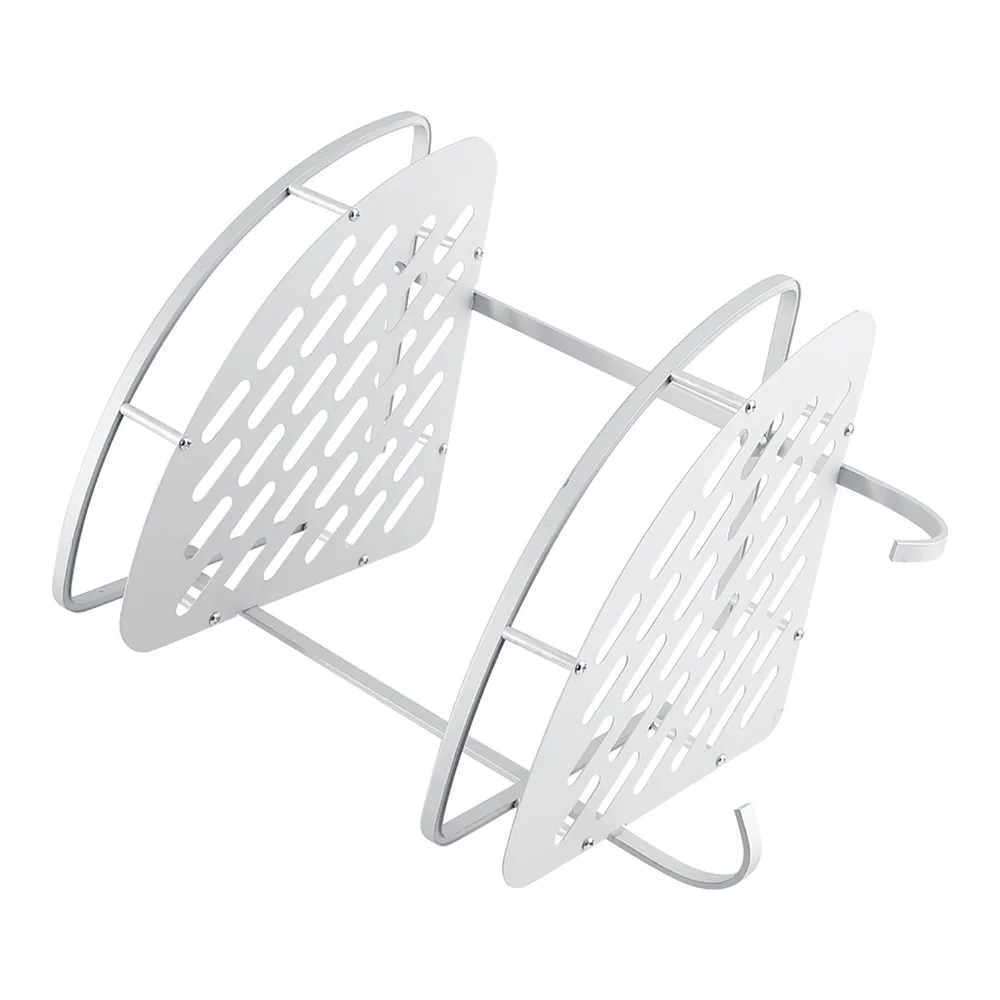 Durable Silver Dual Tier Caddy Compact with Towel Holder, Corner Shelf Aluminum Storage Rack for Shower