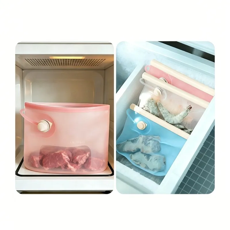 AT63-Food Preservation Organizer Silicone Storage Bag Fridge Fruit Storage Pouch Microwave Steam Disinfection Bag