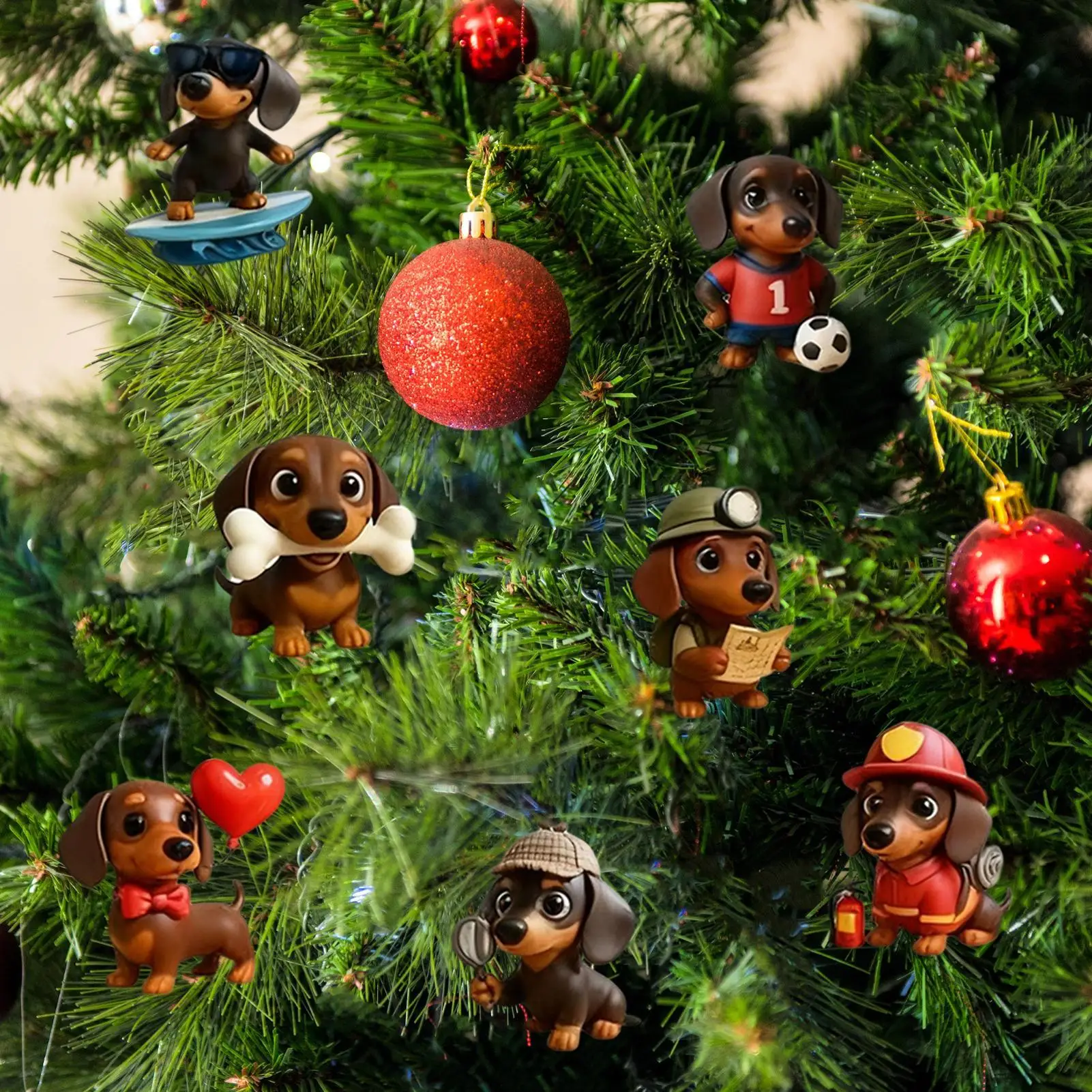 Christmas Cartoon Dog Ornament Acrylic Hanging Dog Decor Funny Puppy Pendant Xmas Tree Backpack Car Interior Decor