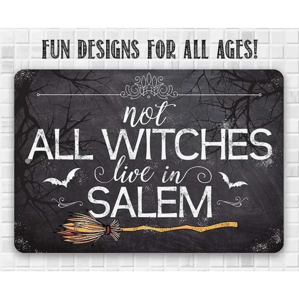 Letrero Metálico Vintage de Bruja para Halloween de 8x12 Pulgadas - 